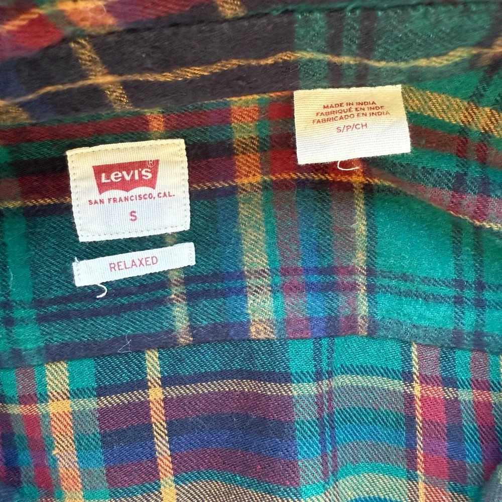 Levi’s Green Plaid Flannel Shirt Tartan Button Front Relaxed Fit S